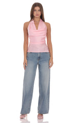 Satin Cowl Neck Top in Pink