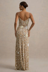 Gemini | Floral Sequin Hand-Embellished Strappy Maxi Dress