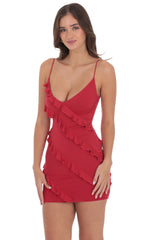 Ruffle V-Neck Dress in Red