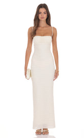 Strapless Ruched Textured Maxi Dress in Ivory