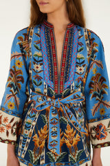 Blue Embroidered Tapestry Mini Dress