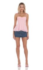 Shoulder Tie Flare Top in Pink