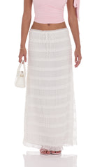 Ruched Dotted Maxi Skirt in White