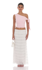 Ruched Dotted Maxi Skirt in White