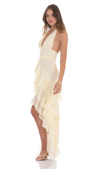 Asymmetrical Ruffle Maxi Dress in Ivory