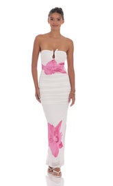 Embellished Floral Bodycon Maxi Dress in White