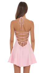 Fit and Flare Open back Mini Dress in Pink