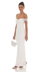 Tulle Off Shoulder Sleeve Maxi Dress in White