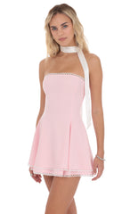 Satin Scarf Strapless Dress in Pink