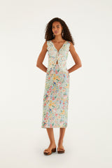Multicolor Rendeira 3d Bodice Midi Dress