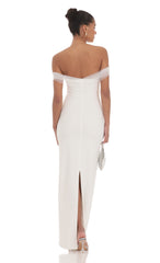 Tulle Off Shoulder Sleeve Maxi Dress in White