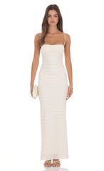 Strapless Ruched Textured Maxi Dress in Ivory