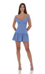 Off Shoulder Drop Waist Dress in Periwinkle