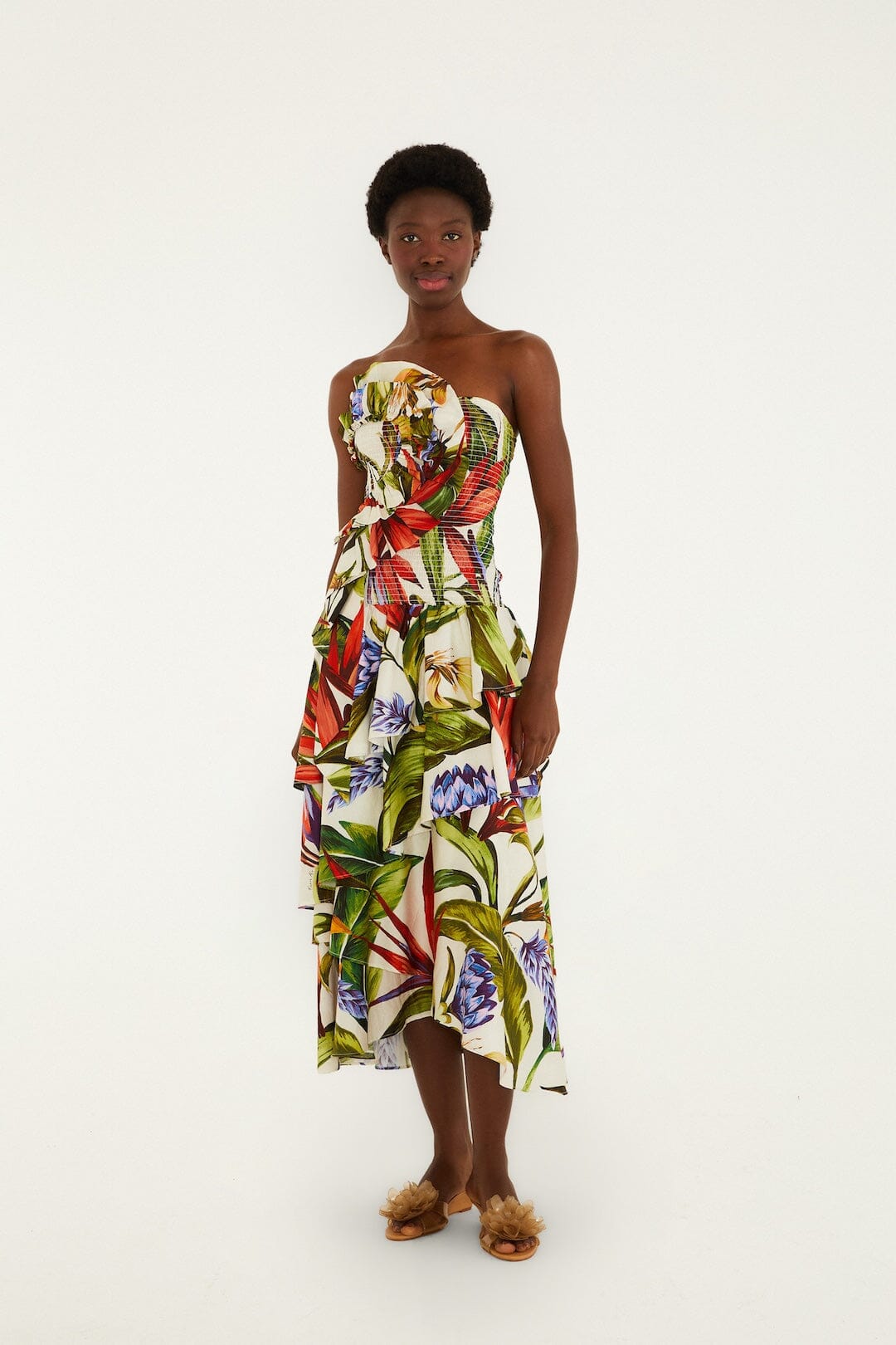 Sand Florart Strapless Maxi Dress
