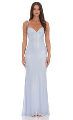 Foil Back Ruffle Maxi Dress in Sky Blue