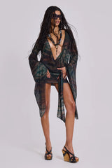 Aria Mesh Plunge Mini Dress in Labyrinth