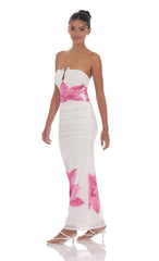 Embellished Floral Bodycon Maxi Dress in White