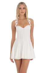 Floral Strap Fit and Flare Dress in White