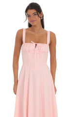 Ruched Corset Midi Dress in Pink