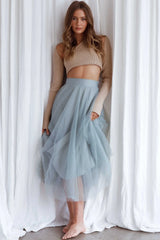 Jasmine Organza Mesh Elasticated Waist Midi Skirt Sage