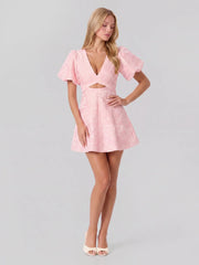 Floral Jacquard V Neck Fit and Flare Dress