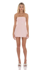 Rosette Strapless Dress in Pastel Pink