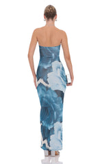 Floral Strapless Maxi Dress in Blue