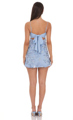 Sequin Embroidered Floral Babydoll Dress in Blue