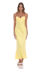 Satin Back Tie Maxi Dress in Yellow