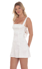 Satin Jacquard Back Bow Bodycon Dress in White